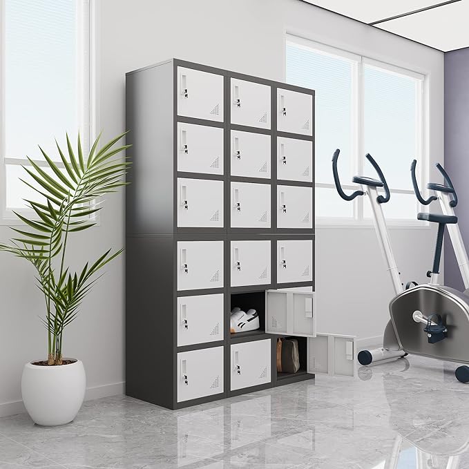 Metal Locker Storage Cabinet for School, Home, Office Employee Lock Box,Steel Organizer with 3 Doors & Keys,Steel Storage Cabinet - LeafyLoom