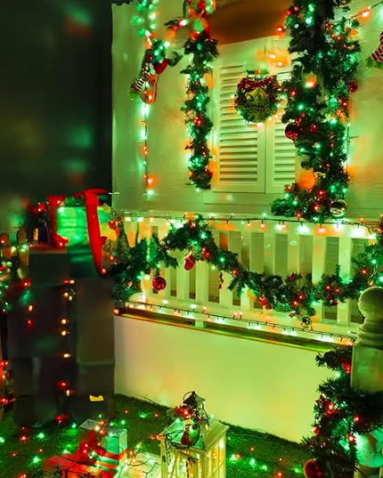 Dazzle Bright 2 Pack Total 132FT 400LED Red and Green Christmas Solar String Outdoor Lights, Solar Powered with 8 Modes Waterproof Fairy Lights for Bedroom Patio Garden Tree Party Yard Decoration DazzleBright