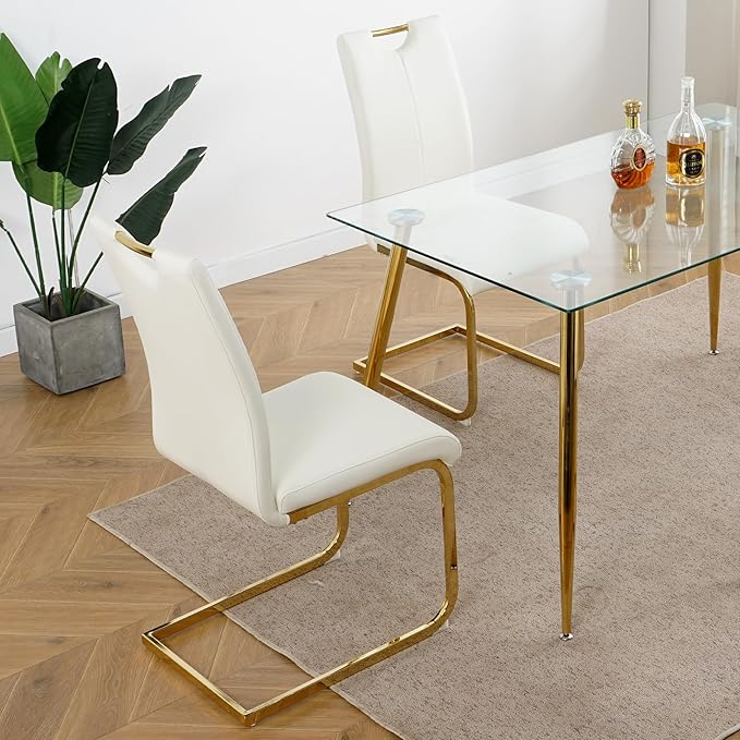 NicBex Haerin-SD-00372-LWJ Dining Chairs, 16.5"x17.9"x38.2", White and Gold - LeafyLoom