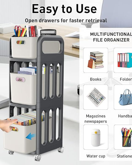 File Cabinet, Easy Assembled Mobile Filing Cabinets with Wheels, 3 Drawer Rolling Cart for Home Office Legal/Letter/A4 Size File - LeafyLoom