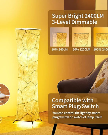 chiphy Floor Lamp, 39" Tall Standing Lamp, 3 Levels Adjustable Brightness LED Bulbs, Column Floor Light, Marble Gradient Fabric Lampshade, Home Decor for Living Room, Bedroom, Kids Room - LeafyLoom