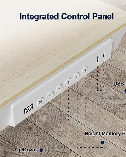 Electric Standing Desk with Drawers, Whole Piece 48 Inches Adjustable Height Desk, Modern Sit Stand Up Desk,Ergonomic Rising Desk for Home Office Workstation, Light Wood - LeafyLoom
