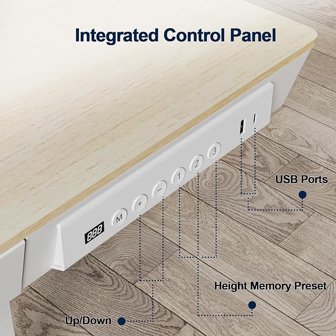 Electric Standing Desk with Drawers, Whole Piece 48 Inches Adjustable Height Desk, Modern Sit Stand Up Desk,Ergonomic Rising Desk for Home Office Workstation, Light Wood - LeafyLoom