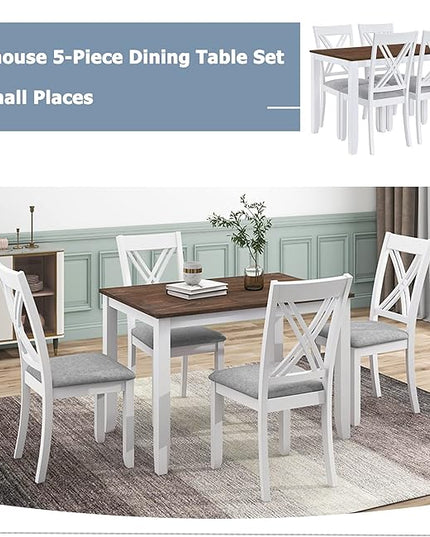 NicBex Dining Table Set for 4 Kitchen Table and Chairs Wood 5-Piece Dining Table Set with 4 X-Back Chairs for Small Places for Small Space, Apartment, Studio, White - LeafyLoom