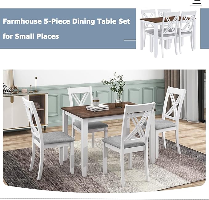 NicBex Dining Table Set for 4 Kitchen Table and Chairs Wood 5-Piece Dining Table Set with 4 X-Back Chairs for Small Places for Small Space, Apartment, Studio, White - LeafyLoom
