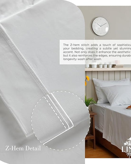 100% Cotton Percale Sheets California King Size, Dove Grey, Deep Pocket, 4 Pieces Sheet Set - 1 Flat, 1 Deep Pocket Fitted Sheet and 2 Pillowcases, Crisp Cool and Strong Bed Linen - LeafyLoom