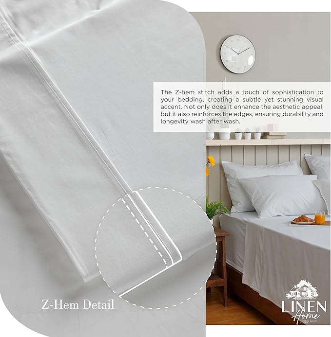 100% Cotton Percale Sheets California King Size, Dove Grey, Deep Pocket, 4 Pieces Sheet Set - 1 Flat, 1 Deep Pocket Fitted Sheet and 2 Pillowcases, Crisp Cool and Strong Bed Linen - LeafyLoom