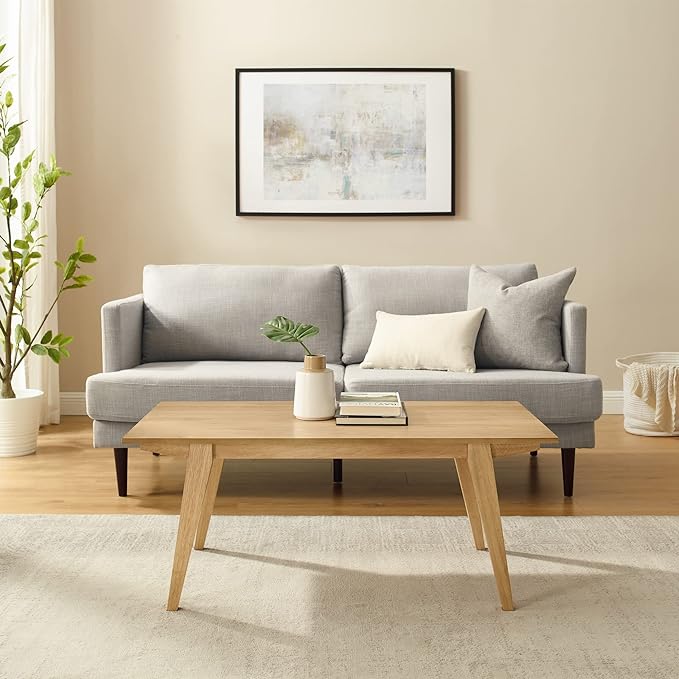 Walker Edison Sibu Japandi Minimalist Coffee Table, 43 Inch, English Oak - LeafyLoom