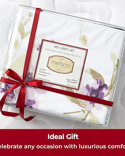 Mellanni California King Sheets Set - 4 PC Iconic Collection Bedding Sheets & Pillowcases - Hotel Luxury, Extra Soft, Cooling Bed Sheets - Deep Pocket up to 16 inch (Cal King, Madison Purple) - LeafyLoom