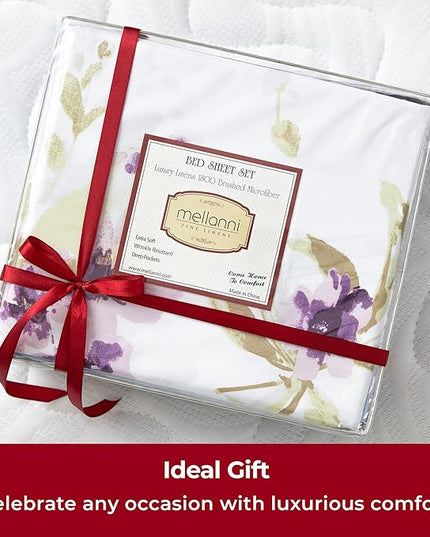 Mellanni Full Sheets Set - 4 PC Iconic Collection Bedding Sheets & Pillowcases - Hotel Luxury, Extra Soft, Cooling Bed Sheets - Deep Pocket up to 16 inch (Full, Madison Purple) - LeafyLoom