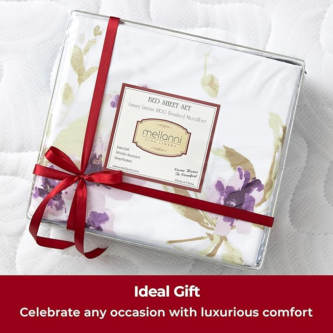 Mellanni Twin XL Sheets Set - 3 PC Iconic Collection Bedding Sheets & Pillowcases - Hotel Luxury, Extra Soft, Cooling Bed Sheets - Deep Pocket up to 16 inch (Twin Extra Long, Madison Purple) - LeafyLoom