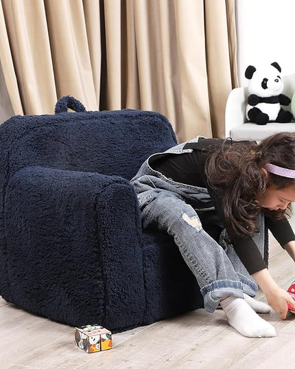 Kids Snuggly-Soft Sherpa Chair, Cuddly Toddler Foam Chair for Boys and Girls, Dark Blue - LeafyLoom