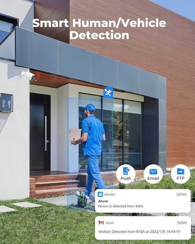 REOLINK 4K/8MP Security PoE IP Camera, Human/Vehicle/Pet Detection, Time-Lapse, 100ft IR Night Vision, Work with Smart Home, Up to 256GB microSD Card, Surveillance Outdoor Indoor, RLC-810A REOLINK