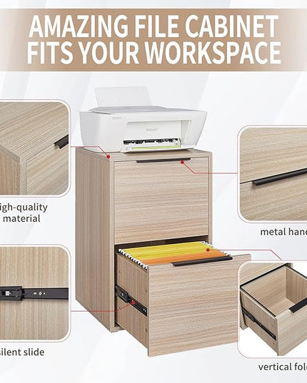 2 Drawer Wood File Cabinet,Vertical Wooden Storage Filing Cabinet for A4 or Letter Size,Under Desk Storage Cabinet for Home Office,Beige - LeafyLoom