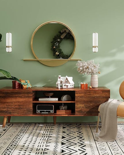 WLIVE TV Stand for 55 60 inch TV, Mid Century Modern TV Console, Entertainment Center with Storage for Living Room, Retro Brown - LeafyLoom