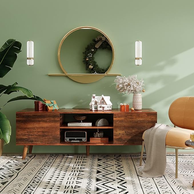WLIVE TV Stand for 55 60 inch TV, Mid Century Modern TV Console, Entertainment Center with Storage for Living Room, Retro Brown - LeafyLoom