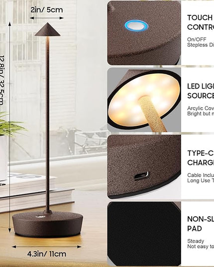 2Pack Cordless Table Lamp Rechargeable, Portable Outdoor LED Table Lamp Waterproof 6000mAh Battery Desk Lamp, 3 Color Stepless Dimming Table Light for Restaurant/Bedroom/Bar/Outdoor Party - LeafyLoom