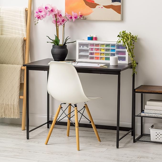 IRIS USA 39 Inch Modern Laptop and Computer Desk Office Table for Home Office, Water and Scratch Resistant Surface Gaming Desk, Easy to Assemble Black Desk - LeafyLoom