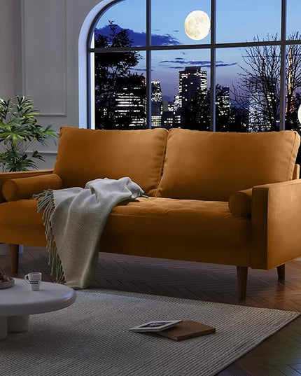 Velvet Furniture for Small Spaces, Mid-Century Modern Loveseats for Living Room, Love Seat Couch Sofas, 70 Inches, Ginger - LeafyLoom