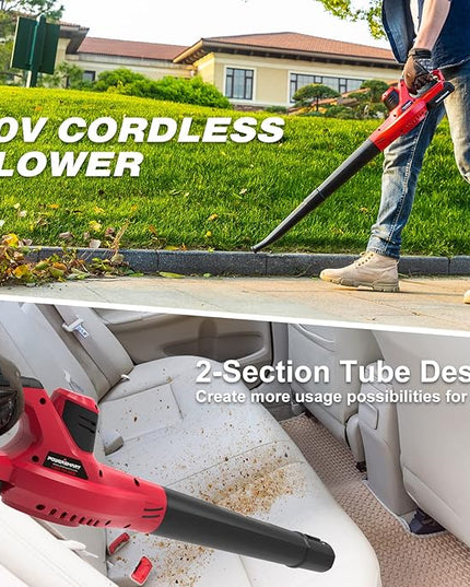 PowerSmart 20V Cordless Leaf Blower with 2 Batteries and Charger, Lightweight & Small Blowers for Benches, Gutters, Lawns (PS76101A), 2024 Version - LeafyLoom