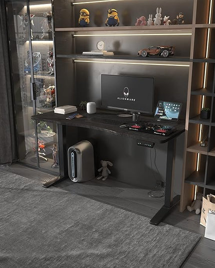 Monomi Height Adjustable Electric Standing Desk, 55 x 28 Inches Stand up Desk, Sit Stand Home Office Computer Desk(Black Frame+Marble Black Top) - LeafyLoom