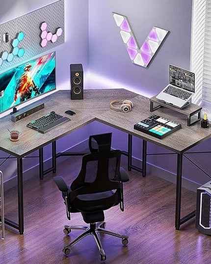 Casaottima L Shaped Gaming Desk with Monitor Stand, Corner Desk Gaming Table for Home Office, Computer Desk Sturdy Writing Workstation for Small Space, 51 inch, Grey Oak - LeafyLoom