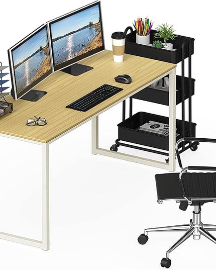 SHW Home Office 55 Inch Computer Desk, 24" Deep, Oak - LeafyLoom
