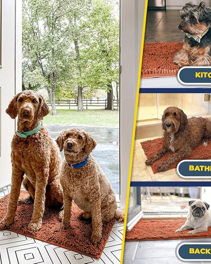 Muddy Mat® Shown on TV – Super Absorbent Microfiber Dog Door Mat for Muddy Paws, Non-Slip Washable Pet Rug, Quick Dry Chenille Entryway Carpet, Machine Washable Indoor Outdoor mat, Orange 28"x18" MuddyMat