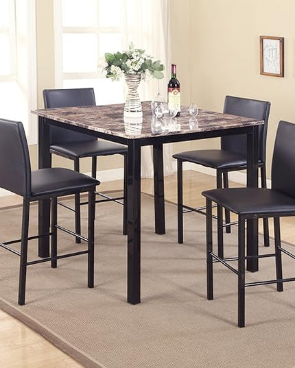 Roundhill Furniture 5 Piece Citico Counter Height Dining Set with Laminated Faux Marble Top - LeafyLoom