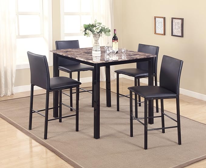 Roundhill Furniture 5 Piece Citico Counter Height Dining Set with Laminated Faux Marble Top - LeafyLoom