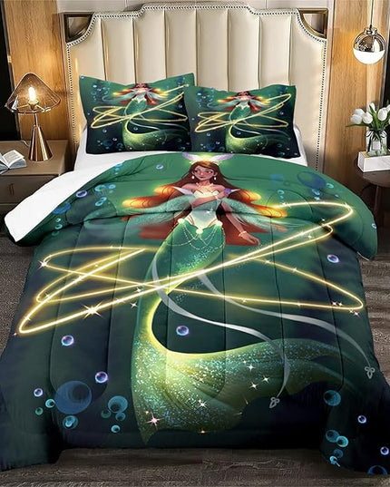 Mermaid Full Size Bedding Set Mermaid Bedding Full Bubble Mermaid Set for Girls Beautiful Mermaid Fairy Tale Bedding Set with 1 Comforter and 2 Pillowcases for Girls Bedroom Decor, Full Size - LeafyLoom