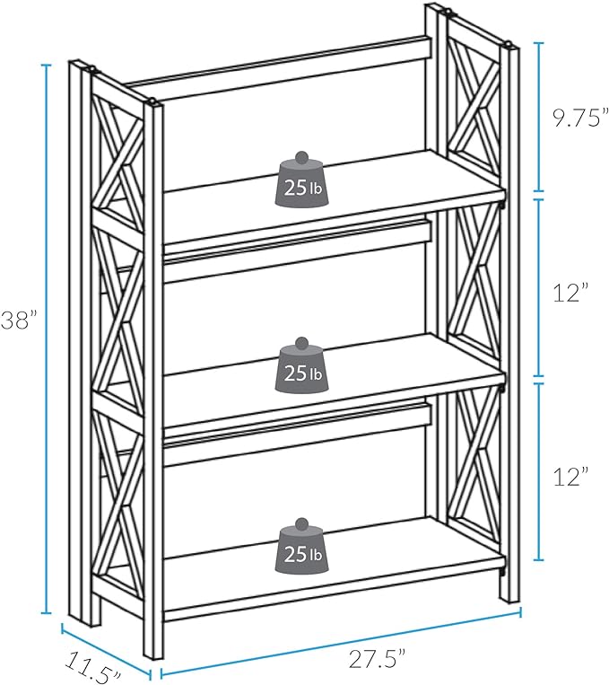 Casual Home Montego 3-Shelf Folding Bookcase, Black (New) - LeafyLoom