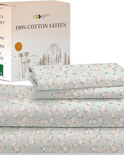 California Design Den Vintage Rose Sheet, Full Size Bed Sheets Set, 100% Cotton, 4 Pc Deep Pocket Full Sheets & Pillowcase Set - Vintage Rose - LeafyLoom