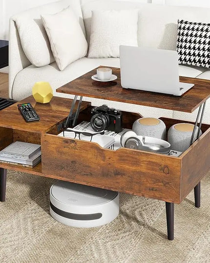 Coffee Table, Lift Top Coffee Tables for Living Room, Small Modern Wooden Center Tables with Storage Shelf and Hidden Compartment - LeafyLoom