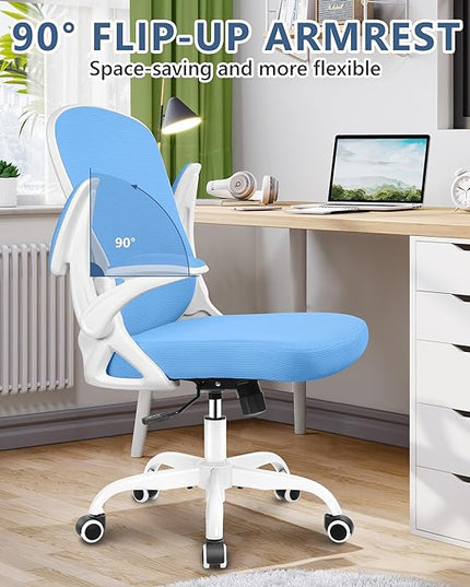 Office Chair Desk Chair, Ergonomic Mesh Computer Chair Home Office Desk Chairs, Swivel Task Chair Mid Back Breathable Rolling Chair with Adjustable Lumbar Support Flip Up Armrest (Sky Blue) - LeafyLoom