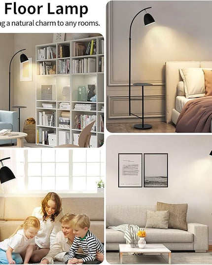 O'NEELDY Modern Black Arc Floor Lamp with Table Attached 71" Height Marble Arched Floor Lamp Curved Tall Shelf Standing Lamp for Living Room, Office, 360° Rotatable Shade, E26 Bulb Included - LeafyLoom