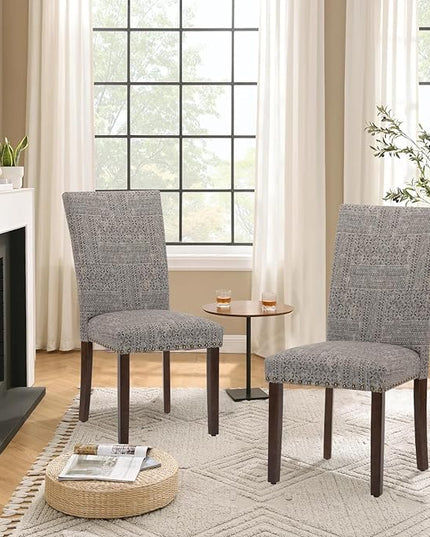 Parsons Dining Chairs Set of 2, Upholstered Nailhead Dining Room Kitchen Side Chair with Thick Cushions and Wood Legs, Black/White - LeafyLoom