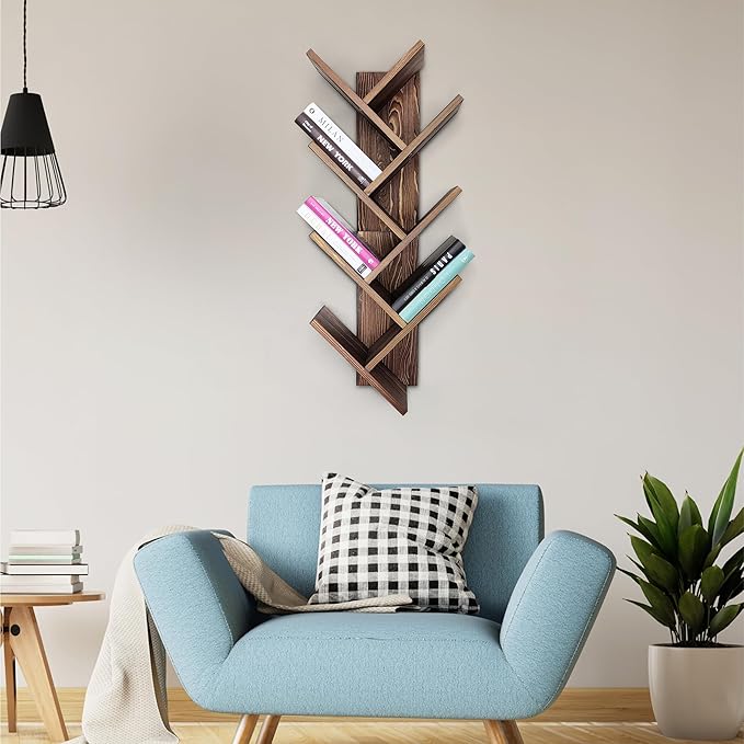 Tree Bookshelf 7-Tier | Wall Bookshelf | Book Organizer | Solid Wood Bookshelf for Kids | Floating Bookshelf Organizer - LeafyLoom