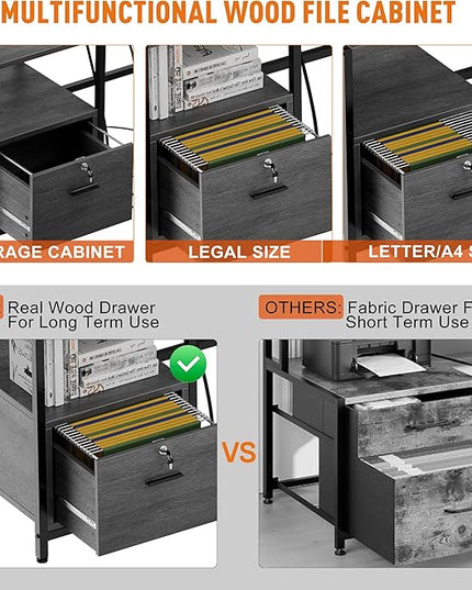 IDEALHOUSE L Shaped Desk - 76" Reversible L Shaped Computer Desk with File Drawer, Office Desk with Power Outlet, L Shaped Gaming Desk with Monitor Shelf, Corner Desk for Home Office, Grey Oak - LeafyLoom