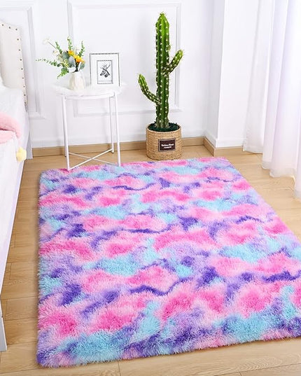 AROGAN Soft Rainbow Area Rugs for Girls Room 3x5 Feet, Fluffy Cute Colorful Princess Carpet for Kids Teens Nursery Toddler,Bedroom Hot Pink - LeafyLoom