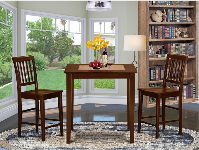 East West Furniture VERN3-MAH-W Vernon 3 Piece Counter Height Set for Small Spaces Contains a Square Kitchen Table and 2 Dining Room Chairs, 36x36 Inch - LeafyLoom