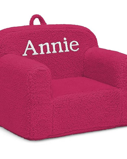 Delta Children Personalized Sherpa Cozee Chair - Customize with Name – Foam Kids Chair for Ages 18 Months and Up, Hot Pink - LeafyLoom