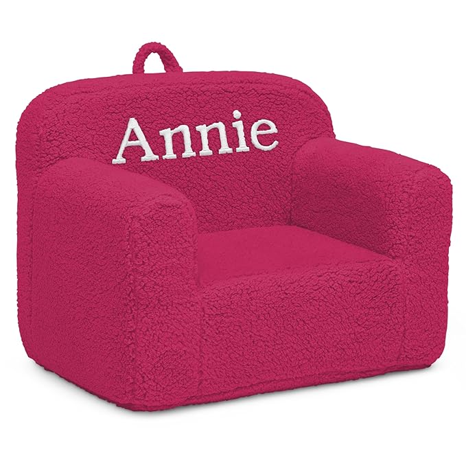 Delta Children Personalized Sherpa Cozee Chair - Customize with Name – Foam Kids Chair for Ages 18 Months and Up, Hot Pink - LeafyLoom