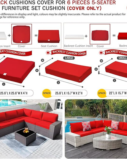 ClawsCover 11Pack Outdoor Seat and Back Cushions Replacement Covers Fit for 5-Seater 6Pieces Wicker Rattan Patio Furniture Conversation Set Sectional Couch Chairs,Red-Included Cover Only - LeafyLoom