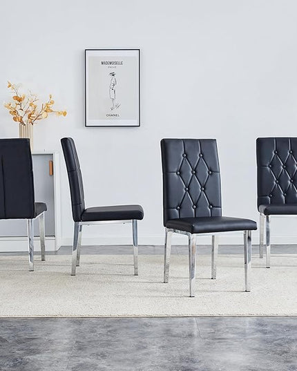NicBex Dining Chairs Set of 4 Modern PU Dining Room Kitchen Chairs with Embedded Button High Backrest,Silver Metal Legs,Chairs for Dining Room, Kitchen,Living Room, and Restaurants,Black - LeafyLoom