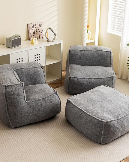 HIGOGOGO Modular Sectional Bean Bag Sofa Chair, Bean Bag Couch with Foam Chunk Filling, Removable & Washable Sherpa Cover, Floor Sofa for Family Living Room Bedroom, Type I - LeafyLoom