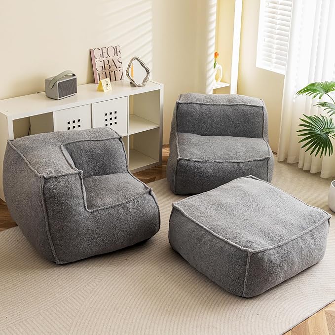 HIGOGOGO Modular Sectional Bean Bag Sofa Chair, Bean Bag Couch with Foam Chunk Filling, Removable & Washable Sherpa Cover, Floor Sofa for Family Living Room Bedroom, Type I - LeafyLoom