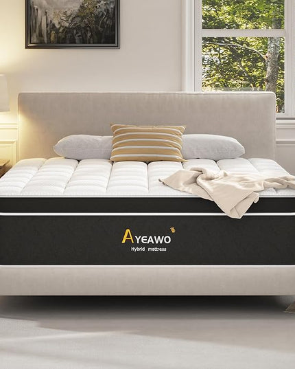 Firm California King Mattress in a Box, 12 Inch Cal King Hybrid Mattress with Memory Foam and Pocket Spring, Motion Isolation and Pressure Relief, California King Mattress Strong Edge Support - LeafyLoom