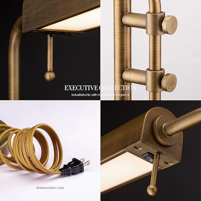 O'Bright Aurora LED Pharmacy Desk Lamp - Swing Arm, Industrial Design for Reading, Crafting, Work,10W LED, Adjustable Height 18.5-24.5 inches - Ideal for Living Room, Bedside, Office - Antique Brass - LeafyLoom