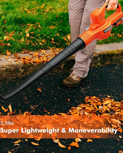 Leaf Blower Cordless - 21V Electric Cordless Leaf Blower with 2 Batteries and Charger, 2 Speed Mode, 2.0Ah Lightweight Battery Powered Leaf Blowers for Lawn Care, Patio, Blowing Leaves - LeafyLoom